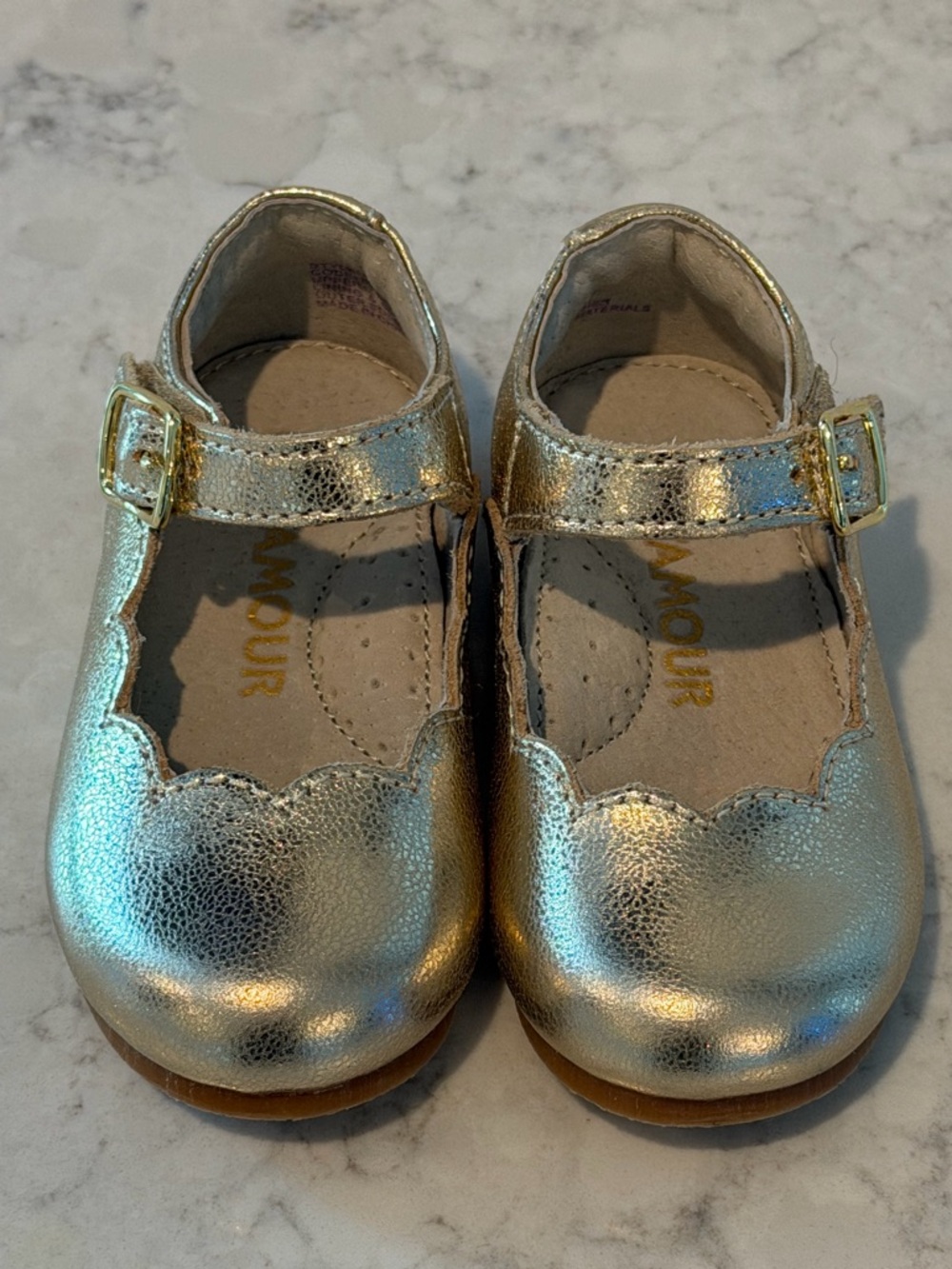 L'Amour Kids' Sonia Mary Jane Flats in a gold metallic finish